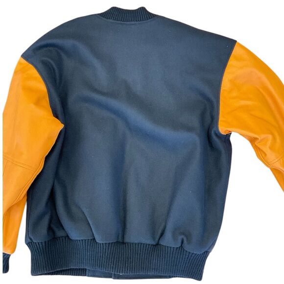 Burks Bay Pac-Man Bomber Jacket Mens Large Orange Black Wool Leather Gamer Coat - Picture 9 of 16